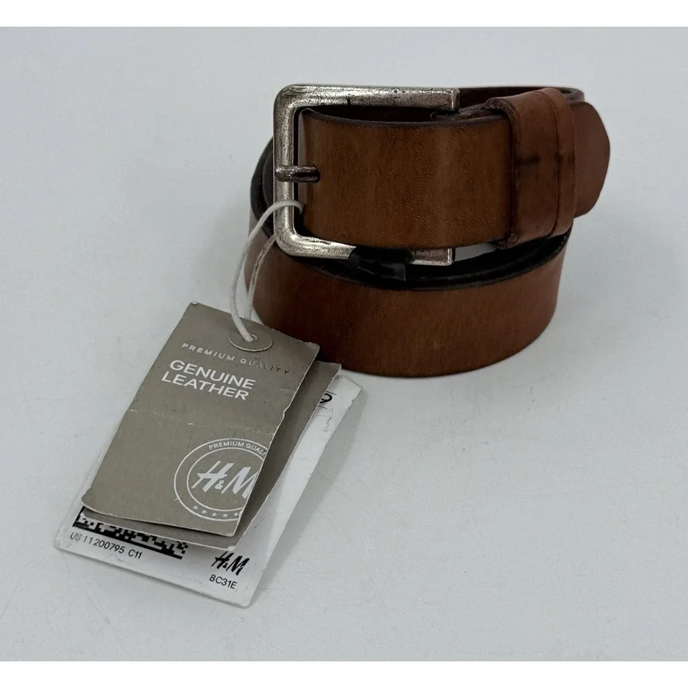 H&M‎ Leather Belt Brown Made in Sweden Classic Mens 33-34